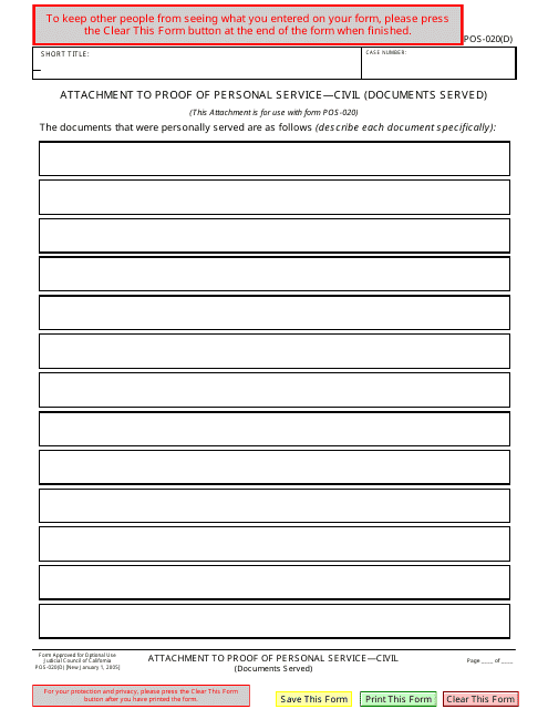 Form POS-020(D)  Printable Pdf