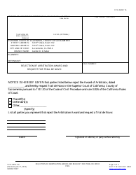 Form CV-E-ARB-116 &quot;Rejection of Arbitration Award and Request for Trial De Novo&quot; - Sacramento County, California