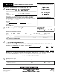 Document preview: Formulario DV-110 S Orden De Restriccion Temporal - California (Spanish)