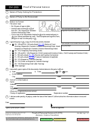 Document preview: Form DV-200 Proof of Personal Service - California