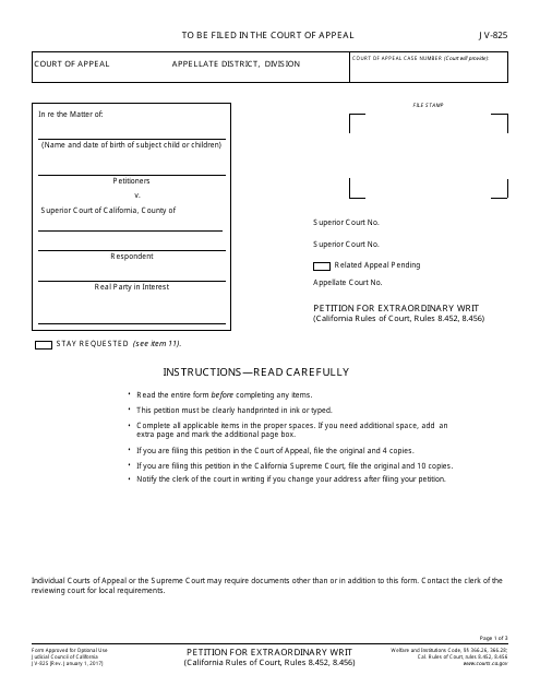 Form JV-825  Printable Pdf