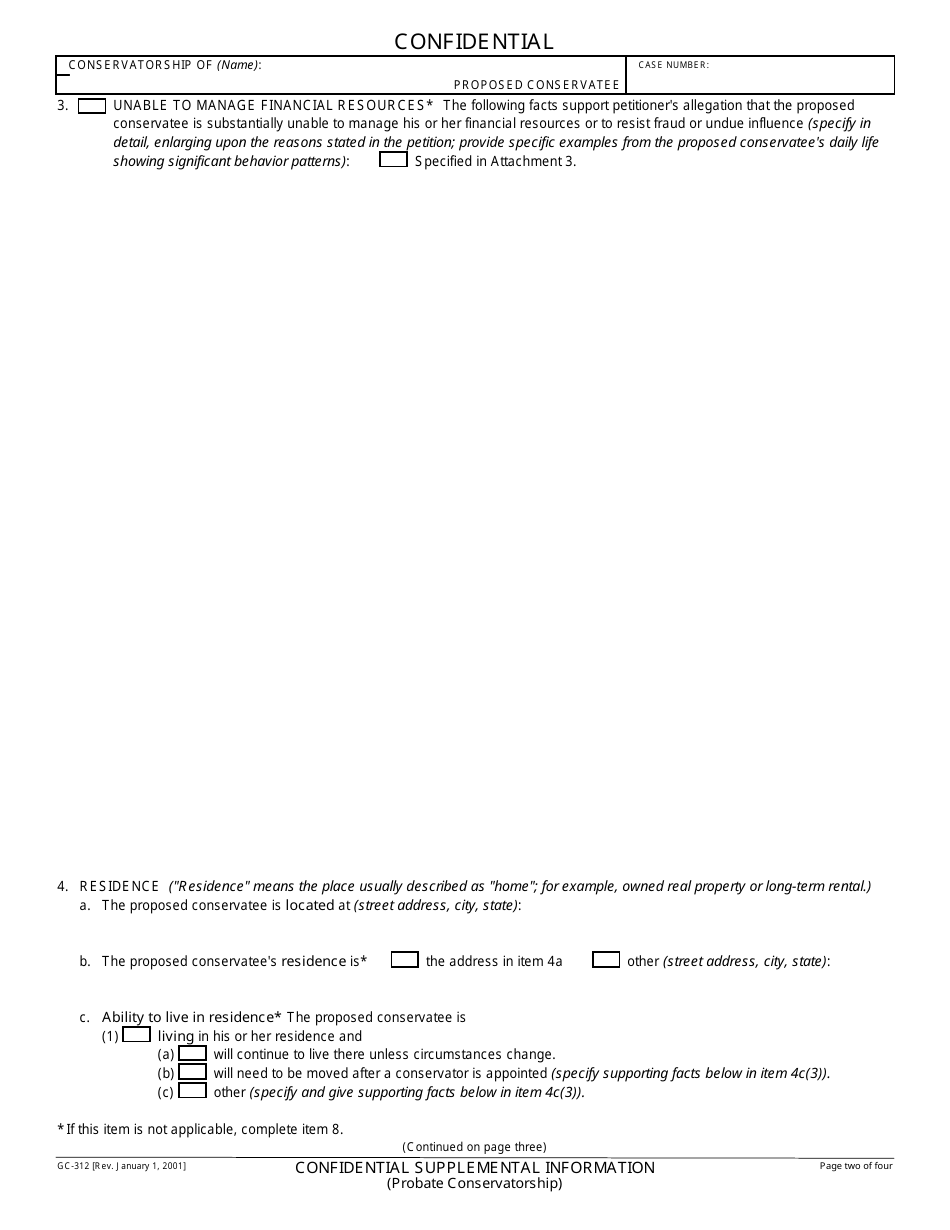 Form GC-312 Confidential Supplemental Information (Probate Conservatorship) - California, Page 2
