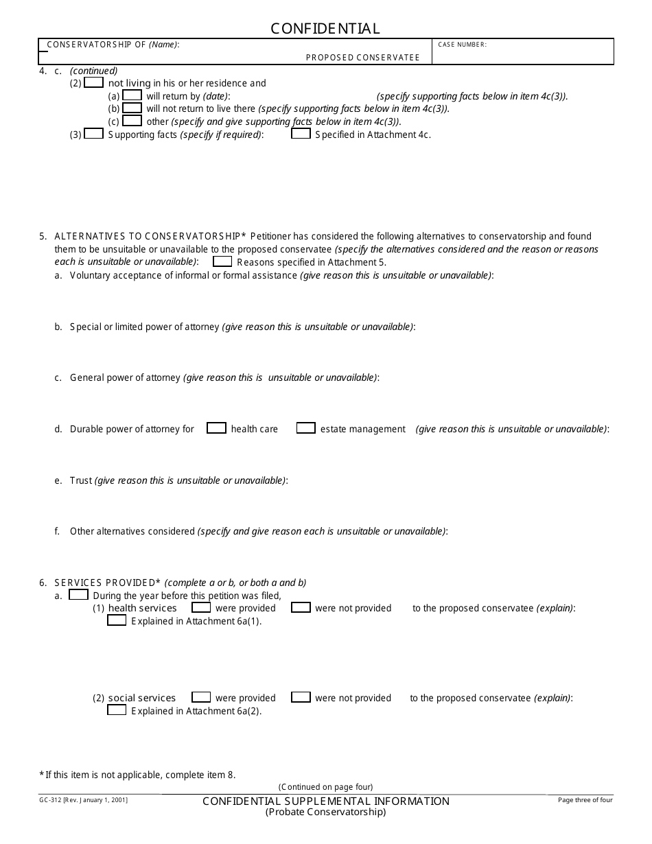 Form GC-312 Confidential Supplemental Information (Probate Conservatorship) - California, Page 3