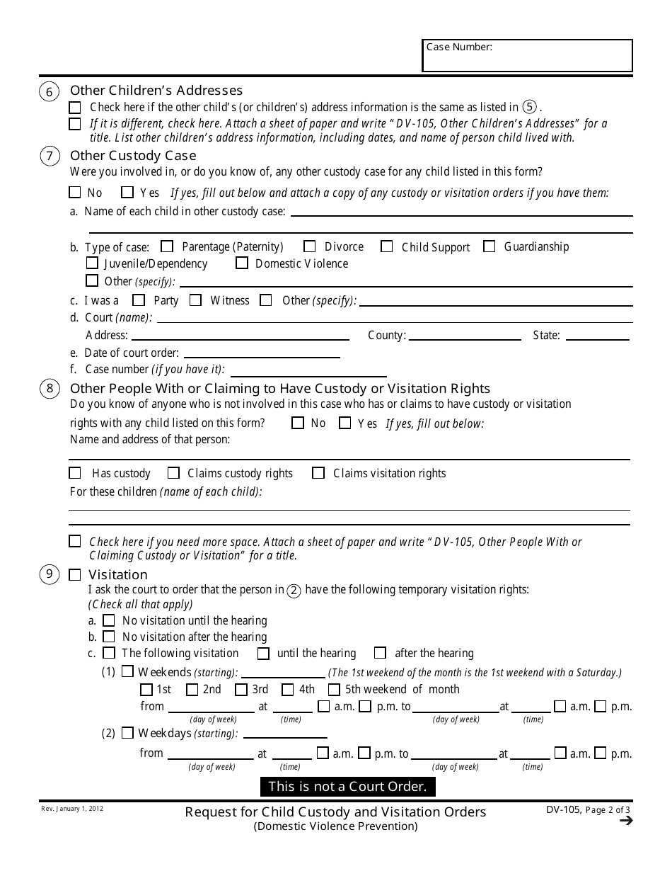 Form DV-105 Request for Child Custody and Visitation Orders - California, Page 2