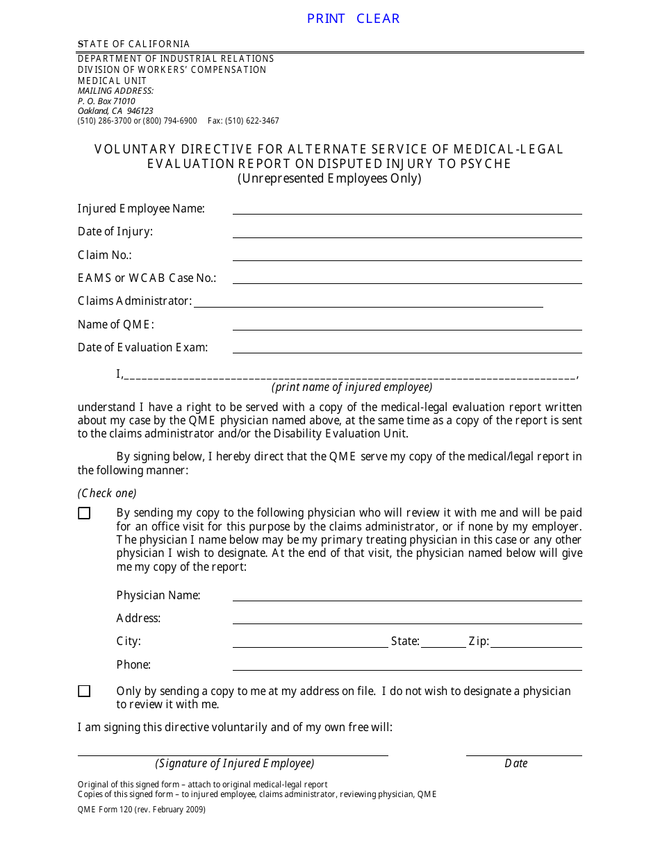 QME Form 120 Fill Out, Sign Online and Download Fillable PDF