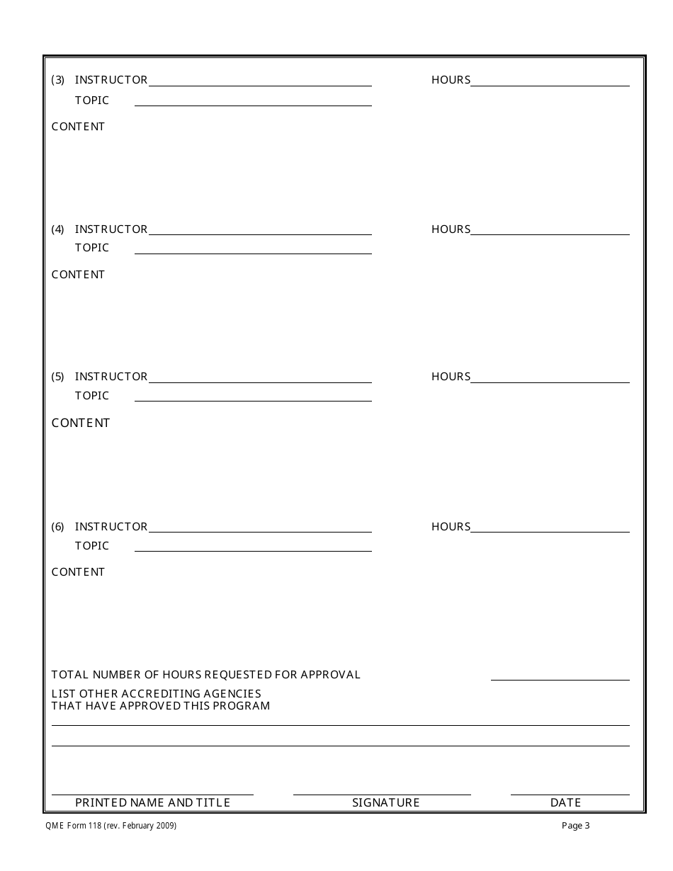 QME Form 118 Application for Accreditation or Re-accreditation as Education Provider - California, Page 3