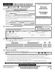 Document preview: Formulario DV-130 S Orden De Restriccion Despues De Audiencia (Orden De Proteccion) - California (Spanish)