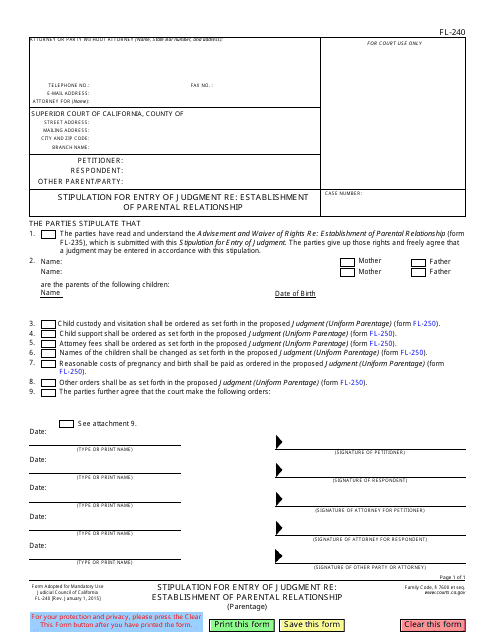 Form FL-240  Printable Pdf