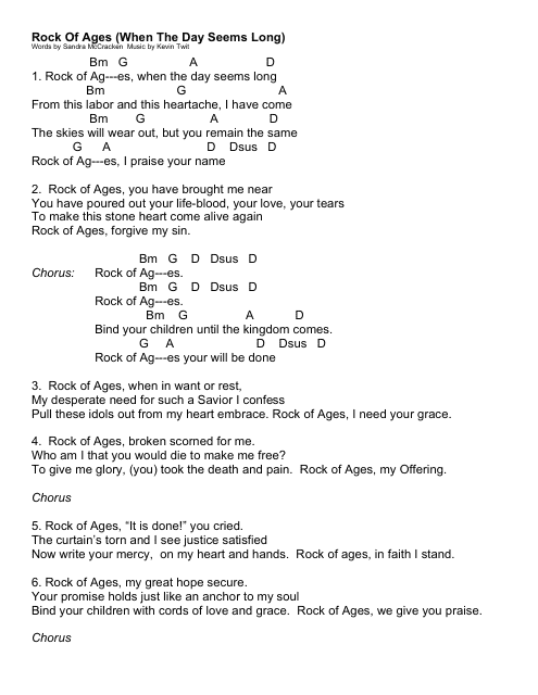 Kevin Twit - Rock of Ages (When the Day Seems Long) Guitar Chord Chart