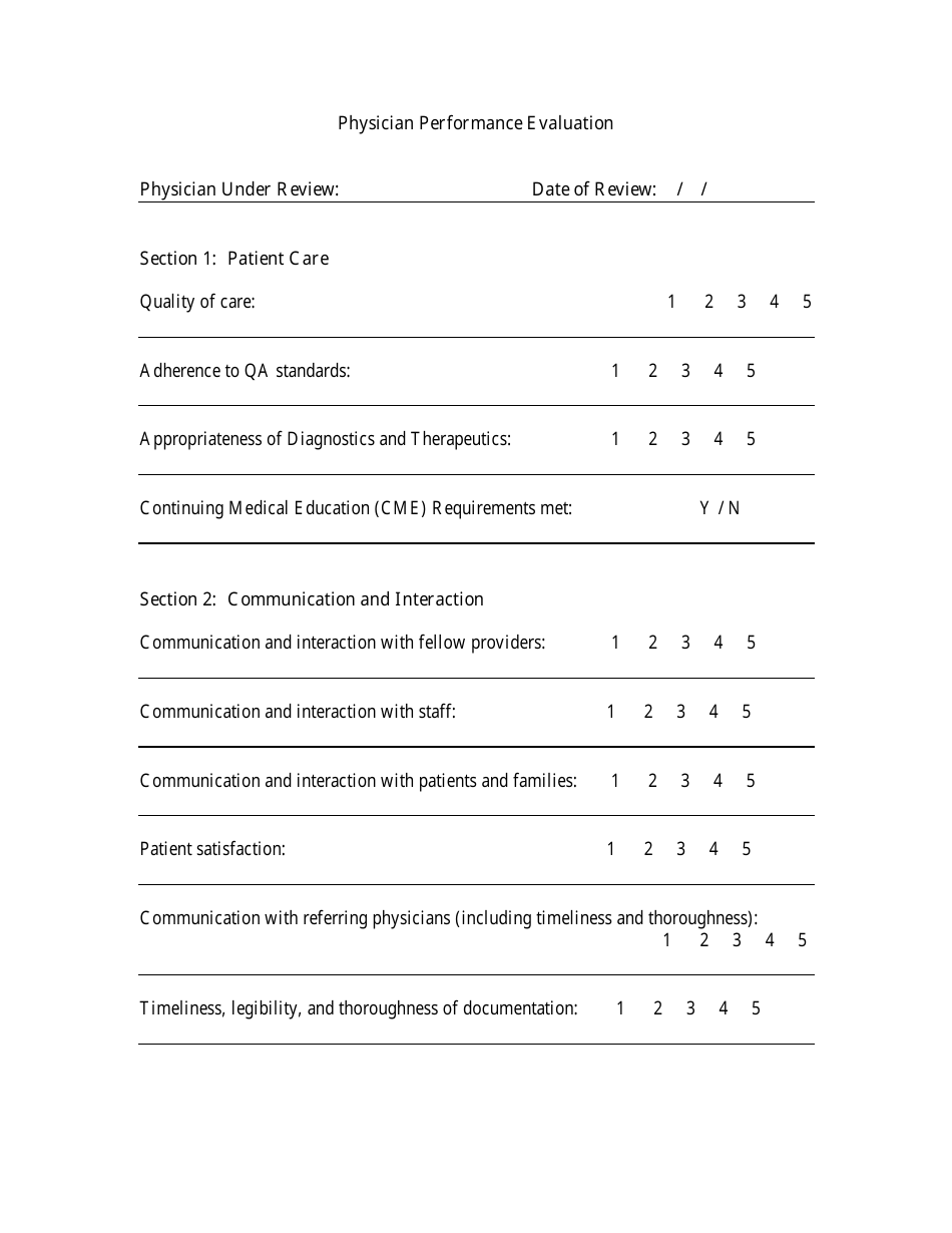 Physician Performance Evaluation Form, Page 1