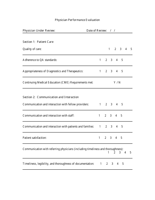 &quot;Physician Performance Evaluation Form&quot; Download Pdf