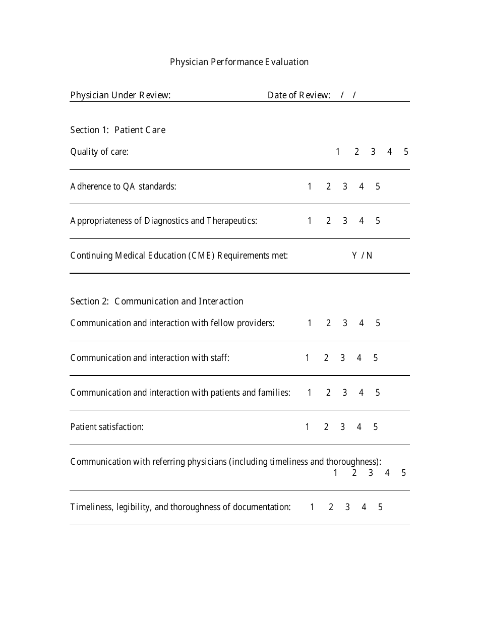 Physician Performance Evaluation Form Fill Out Sign Online and