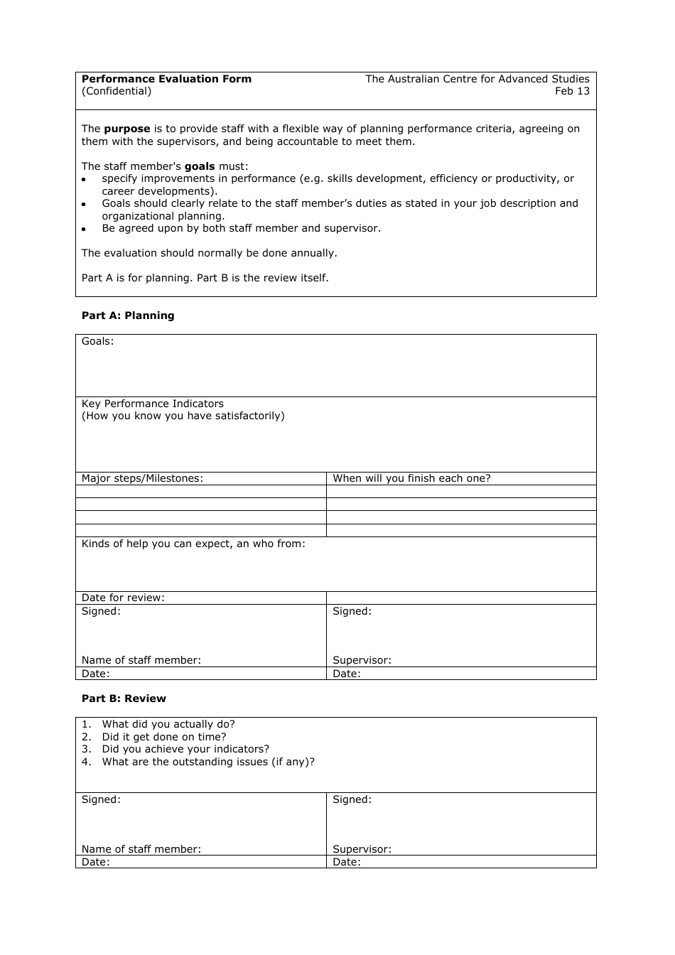 Performance Evaluation Form - Australian Center for Advanced Studies ...