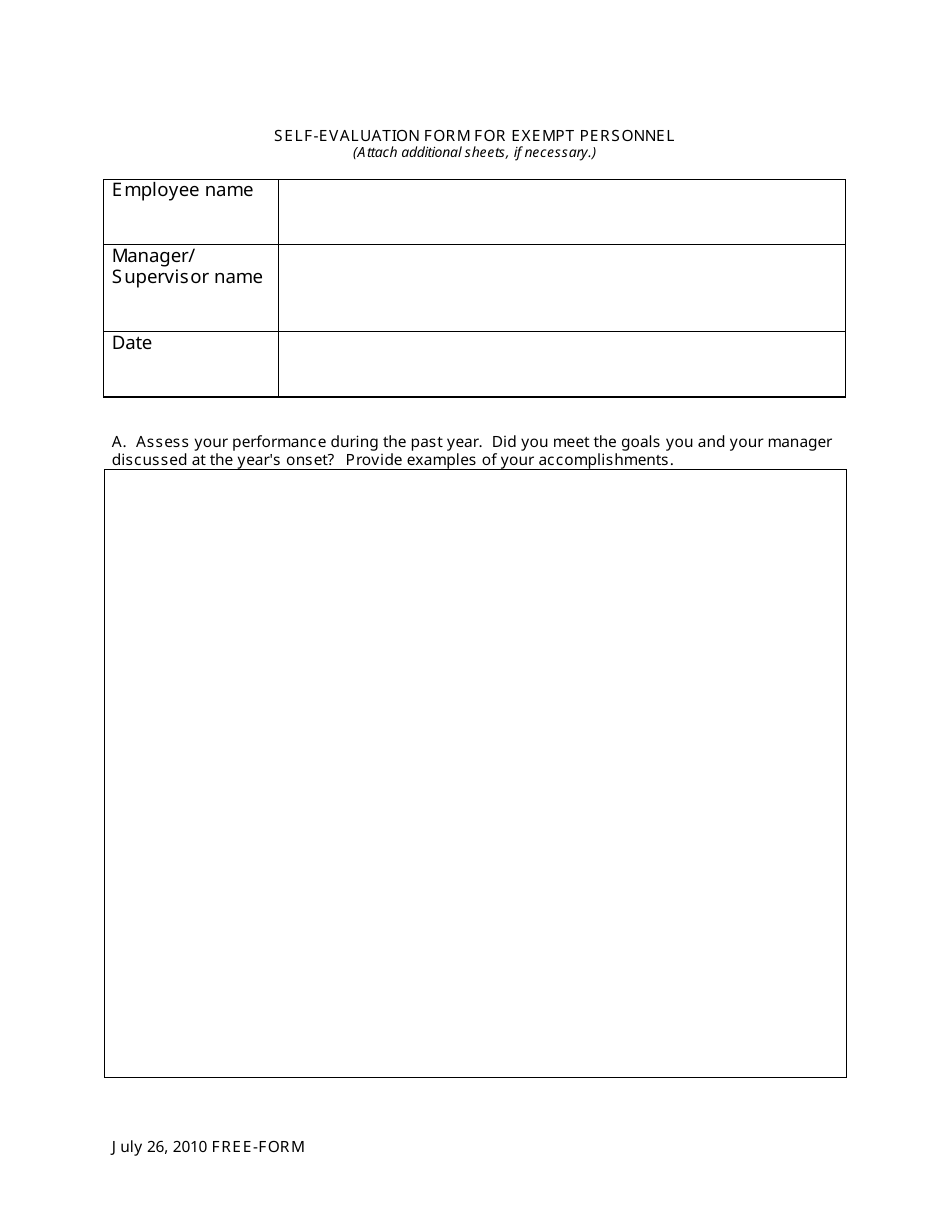 Self-evaluation Form for Exempt Personnel, Page 1