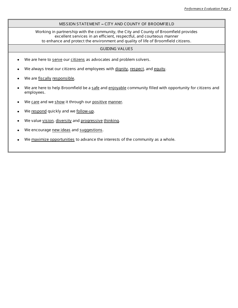 Performance Evaluation Form - City and County of Broomfield, Colorado, Page 2