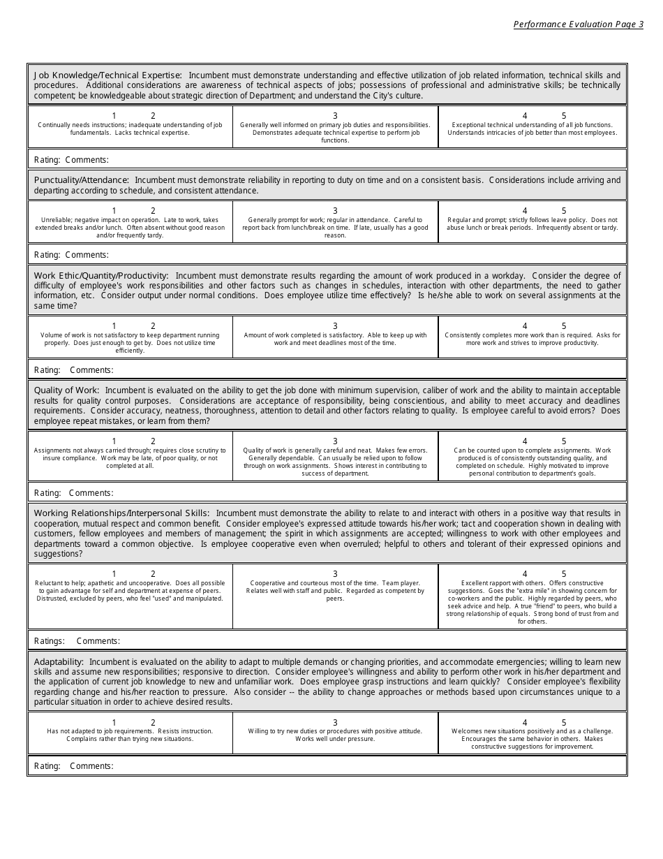 Performance Evaluation Form - City and County of Broomfield, Colorado, Page 3