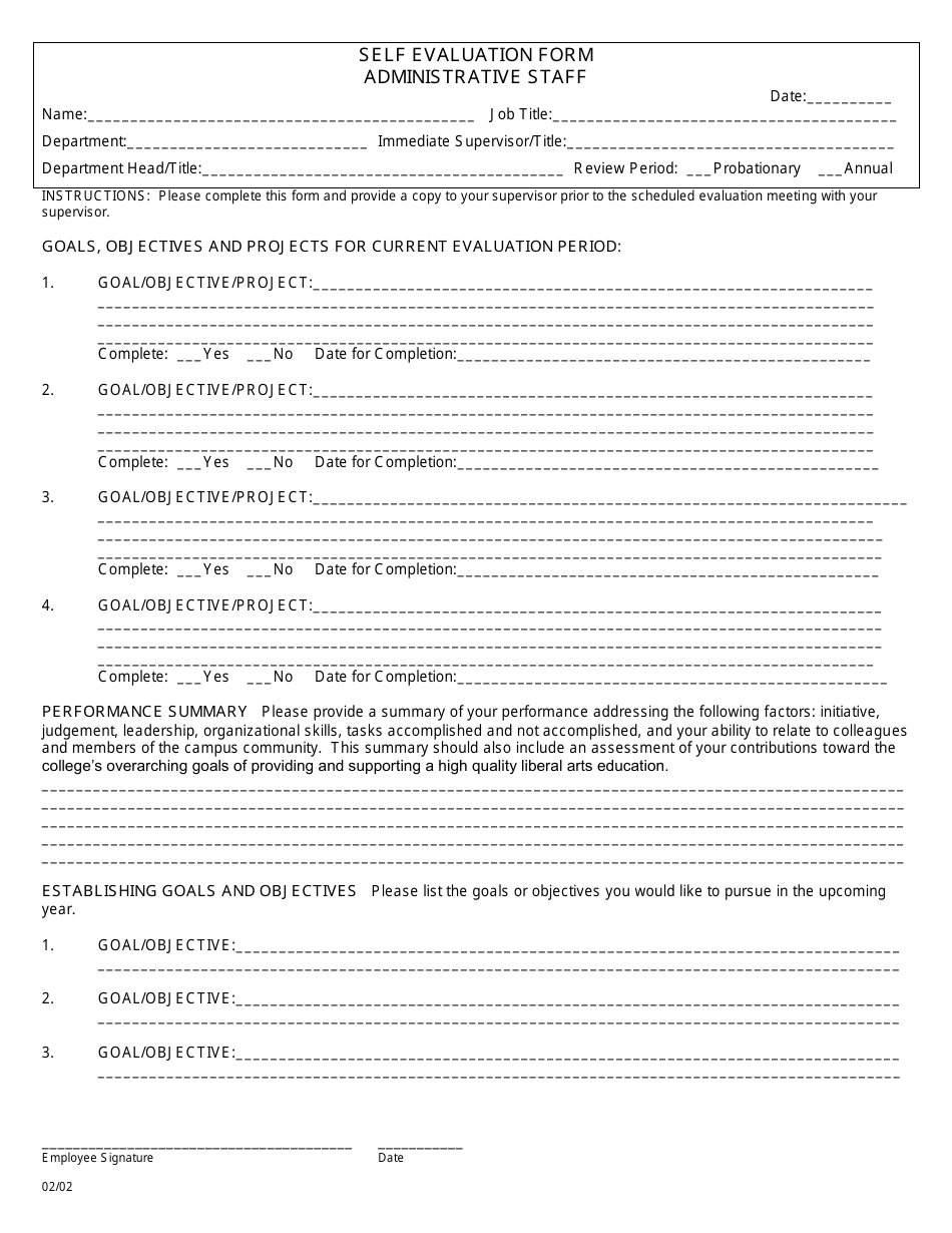 Administrative Staff Self Evaluation Form, Page 1