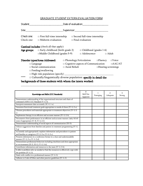 Graduate Student Extern Evaluation Form