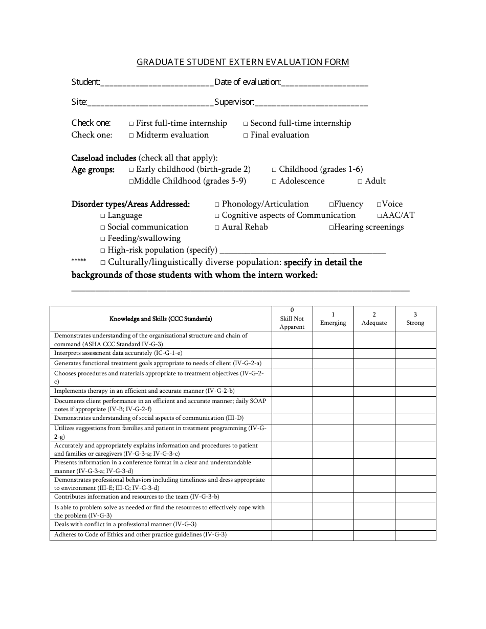 Graduate Student Extern Evaluation Form, Page 1