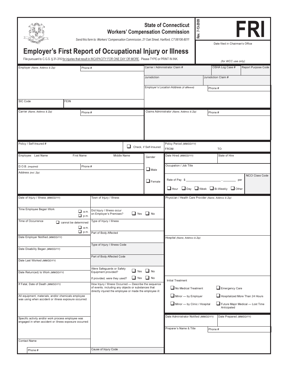 Employers First Report of Occupational Injury or Illness - Connecticut, Page 1
