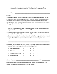 Document preview: Mentor Project Confirmation/Verification/Evaluation Form