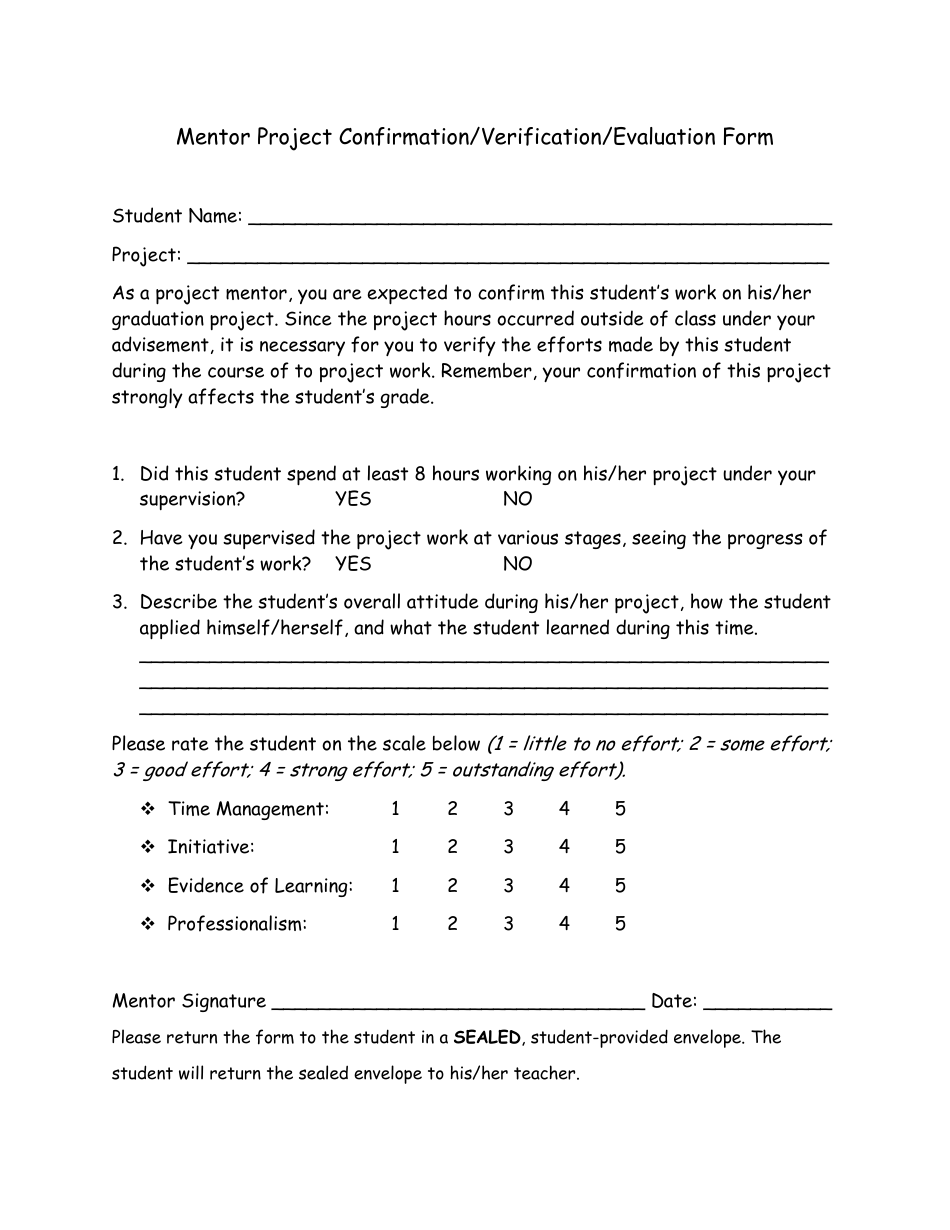 Mentor Project Confirmation / Verification / Evaluation Form, Page 1