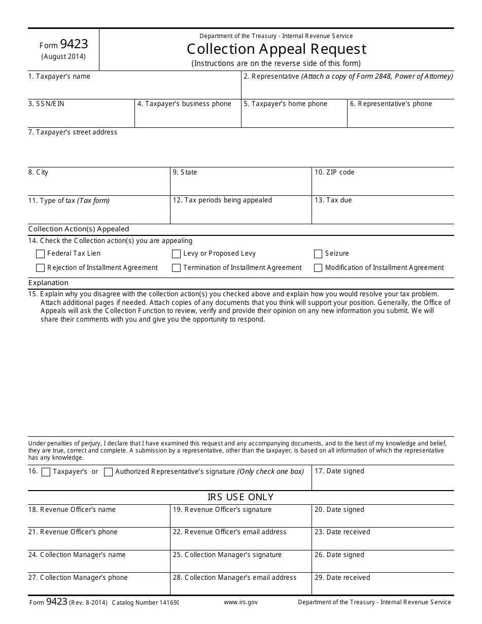 IRS Form 9423 Collection Appeal Request, Page 1
