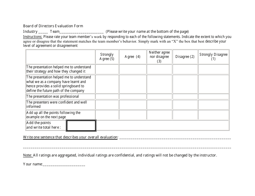 Board of Directors Evaluation Form