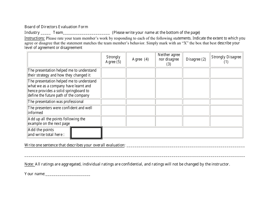 Board of Directors Evaluation Form - Fill Out, Sign Online and Download ...