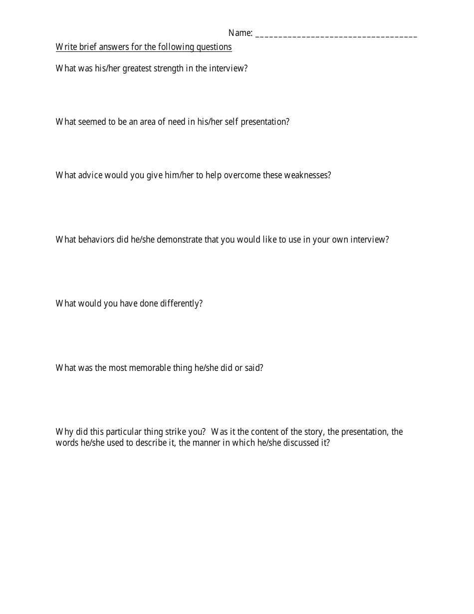 Interview Self-evaluation Form, Page 3