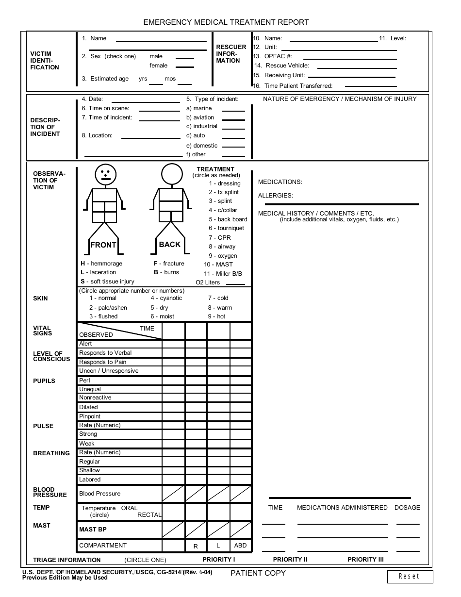 Form CG-5214 Emergency Medical Treatment Report, Page 1