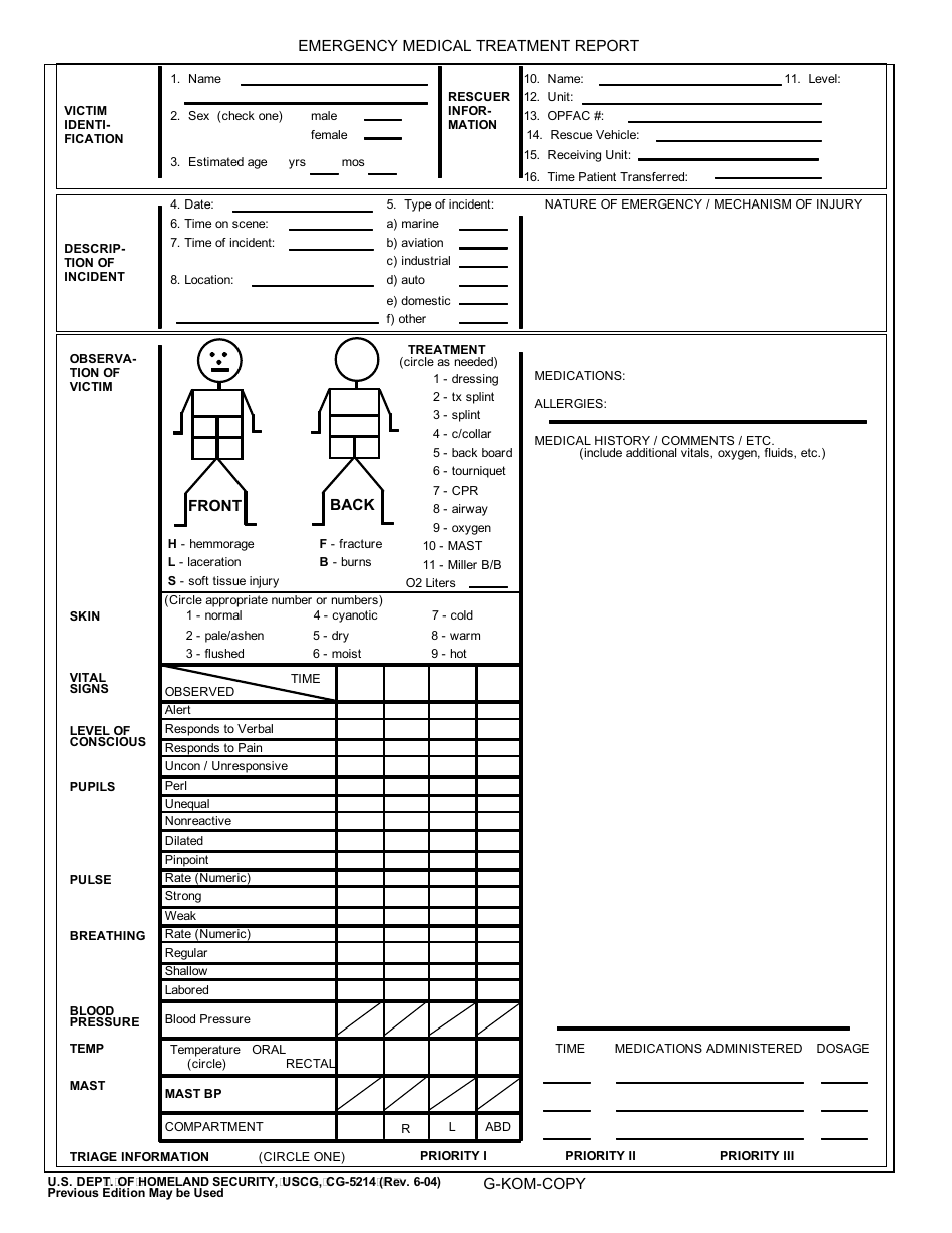 Form CG-5214 Emergency Medical Treatment Report, Page 4