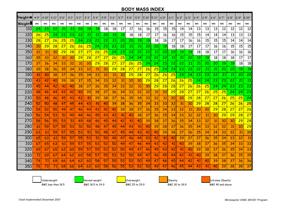 Body Mass Index Chart - Minneapolis Vamc Move! Program