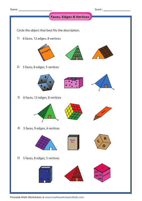 Faces, Edges & Vertices Worksheet With Answer Key - Book