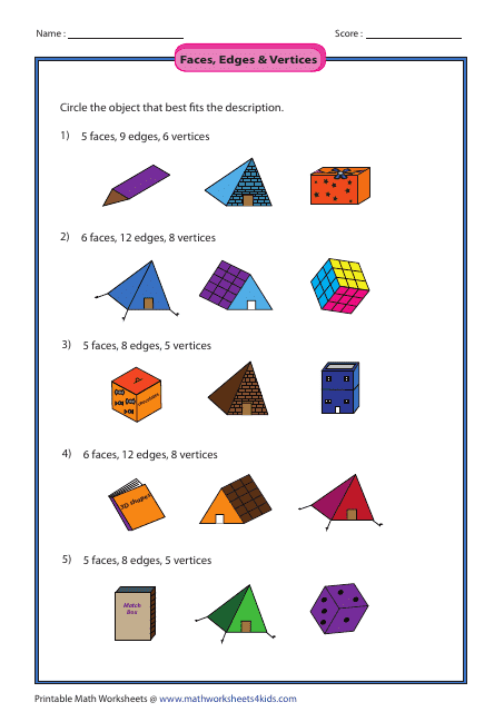 Faces, Edges & Vertices Worksheet With Answer Key - Pyramid