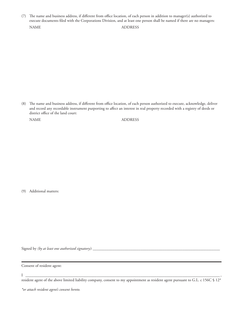 Limited Liability Company Certificate of Organization - Massachusetts, Page 2