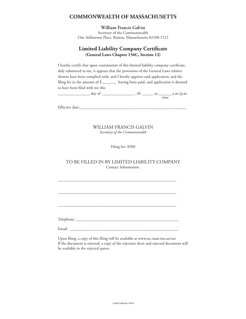 Limited Liability Company Certificate of Organization - Massachusetts, Page 3