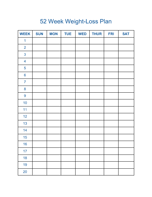 52 week Weight Loss Plan Template Download Printable PDF Templateroller