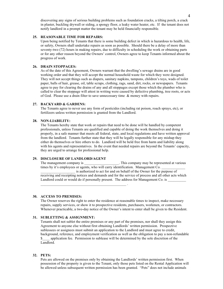 Rental Agreement Template - North Dakota, Page 4