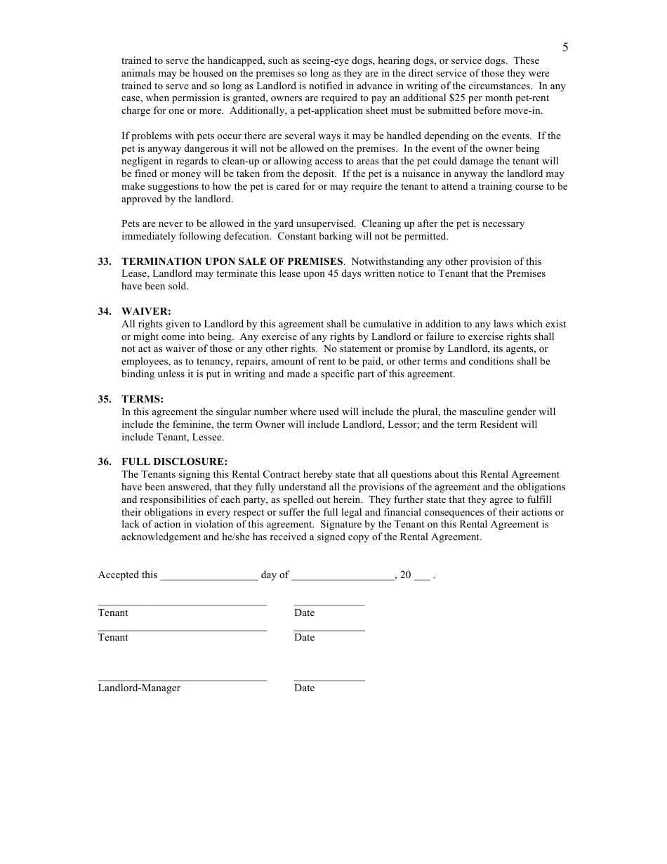 Rental Agreement Template - North Dakota, Page 5