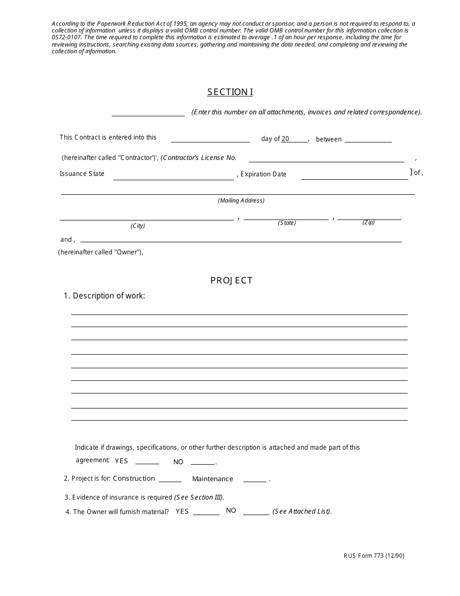 RUS Form 773 Miscellaneous Construction Work and Maintenance Services Contract, Page 4