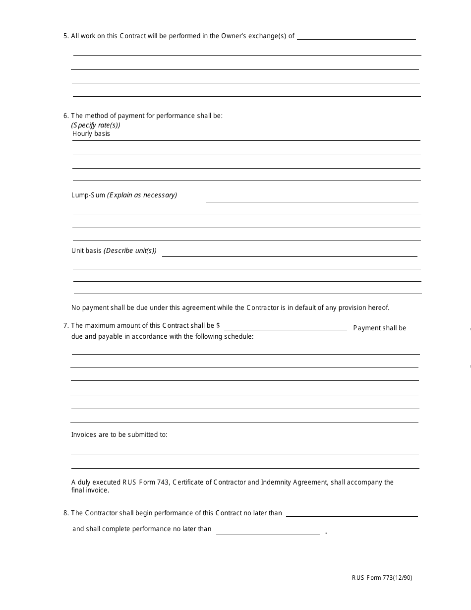 RUS Form 773 Miscellaneous Construction Work and Maintenance Services Contract, Page 5