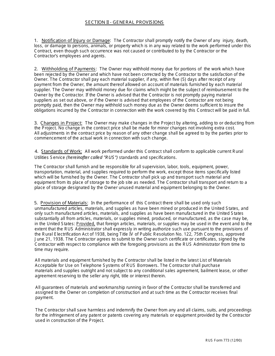 RUS Form 773 Miscellaneous Construction Work and Maintenance Services Contract, Page 6