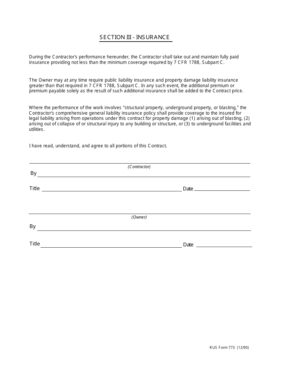 RUS Form 773 Miscellaneous Construction Work and Maintenance Services Contract, Page 9