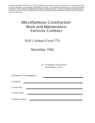 RUS Form 773 &quot;Miscellaneous Construction Work and Maintenance Services Contract&quot;