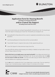 Application Form for Housing Benefit (Including Local Housing Allowance) and/or Council Tax Support (Including Second Adult Discount) - Islington, Greater London, United Kingdom