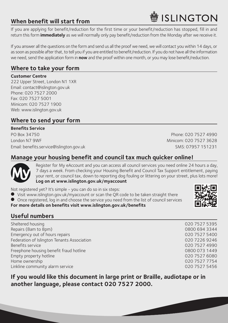 Application Form for Housing Benefit (Including Local Housing Allowance) and / or Council Tax Support (Including Second Adult Discount) - Islington, Greater London, United Kingdom, Page 32