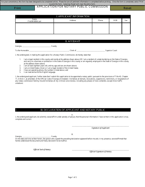 Application for Notary Public Commission - Georgia (United States) Download Pdf