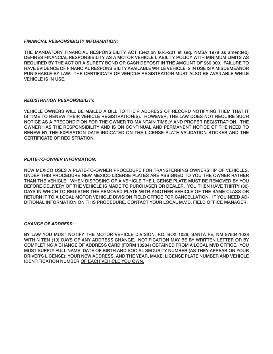 Form MVD-10002 Application for Vehicle Title and Registration - New Mexico, Page 2