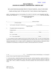 QME Form 121 Declaration Regarding Protection of Mental Health Record - California